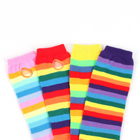 FF3173 hiver femmes ouvert doigt bras chaussettes tricot chauffe-poignets rayure gants mitaines arc-en-ciel manchettes longs gants sans doigts
