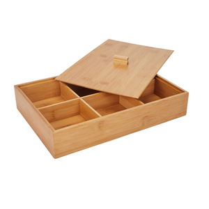 Boîte à fruits secs en bambou avec compartiments divisés, conteneur alimentaire rectangulaire pour le rangement dans le salon, organisation des collations et des desserts - Product Image 1