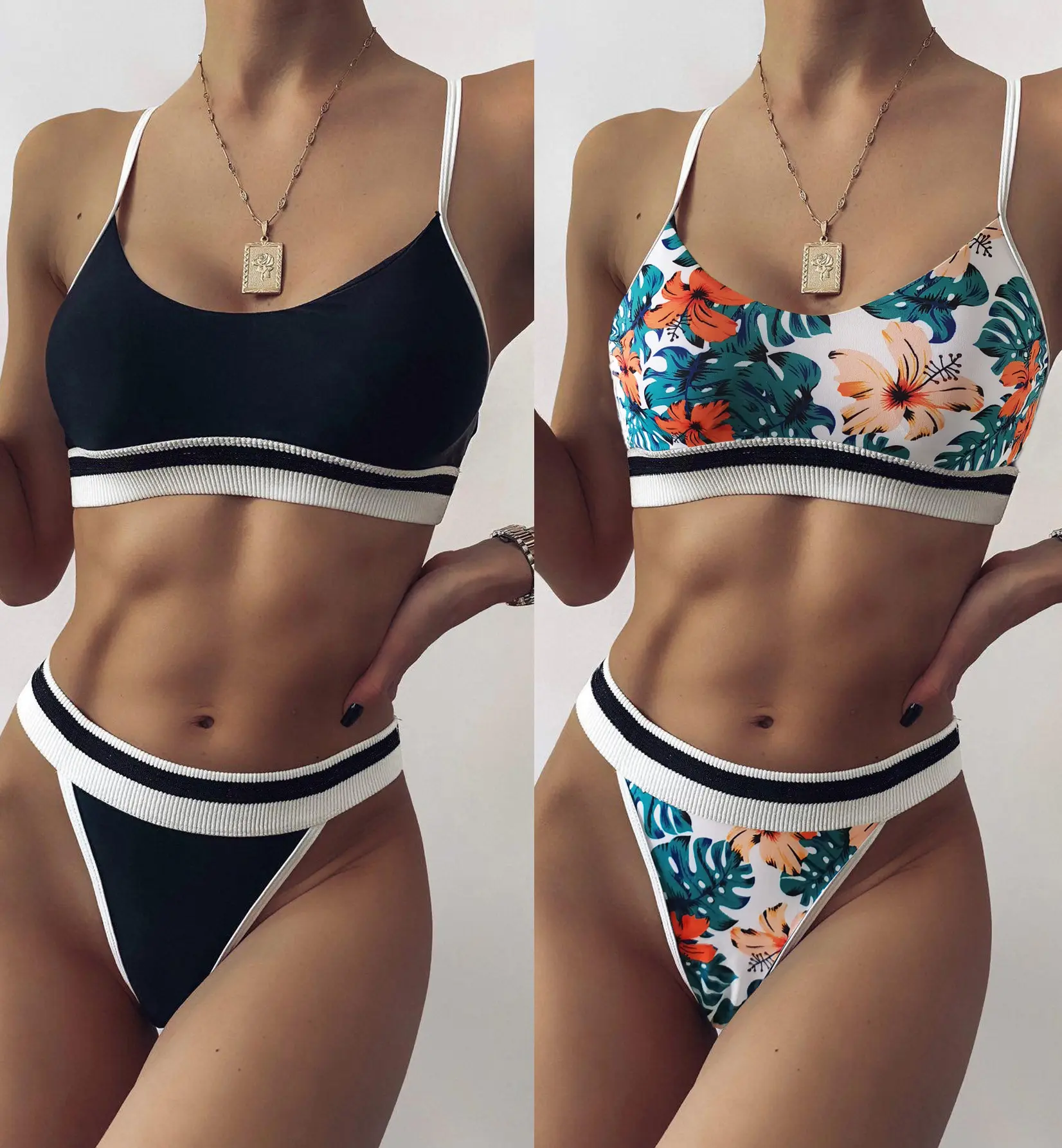 Womens Bathing Suits Push Up Halter Bandage Bikini Floral Printing Swim Bottoms Two Piece Swimsuits