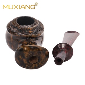 MUXIANG Wooden Tobacco Pipe Hand Carved Straight Type Gold Contrast Glossy Surface Smoking Pipe - Product Image 4