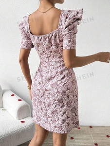 Jacquard de poliéster tejido con telas de patrón elevado texturizadas en 3D para hacer Vestido de manga corta abullonada de Jacquard Frenchy para mujer - Product Image 2