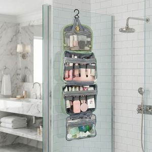 Sac de toilette pliable suspendu, résistant à l'eau, sac de maquillage de voyage, grande capacité, organiseur de cosmétiques avec crochet pour femmes - Product Image 4