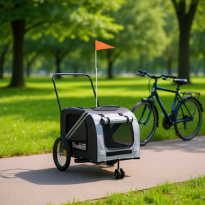 Remorque de vélo pour animaux de compagnie Tindars en tissu Oxford gris avec roues, transporteur d'animaux pour l'extérieur - Product Image 2