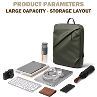 Sac à dos pour ordinateur portable professionnel, sac d'ordinateur fin, écologique, léger, imperméable, en polyester Oxford, minimaliste, de voyage, multi-poches