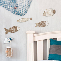 Thème côtier 4 pièces poisson en bois décorations murales rétro lac maison océan salle de bain chambre Accents plage voile poisson Sculptures