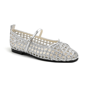 WETKISS Zapatos Planos de Verano para Mujer, Estilo Mary Jane, Tejidos, con Diseño Calado, Tipo Bailarina, Suaves, con Lazo Elegante - Product Image 2
