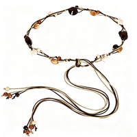 Ceinture tressée bohème pour femme en corde cirée avec perles en bois et acrylique, style vintage, pour robes et tenues décontractées