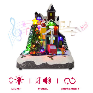 บ้านเรซิ่นประดับไฟ LED พร้อมฉากรถไฟหมุนได้ ของตกแต่งเทศกาลและงานปาร์ตี้ ยี่ห้อ Yuyang สำหรับเทศกาลคริสต์มาส - Product Image 3