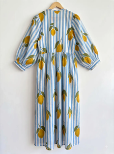 Pink Stripe Maxi <b>Dress</b> for <b>Women</b> | <b>Lemon</b> Print Summer Holiday <b>Dress</b> with Relaxed Fit Resort Style Casual Travel Outfit - Product Image 3