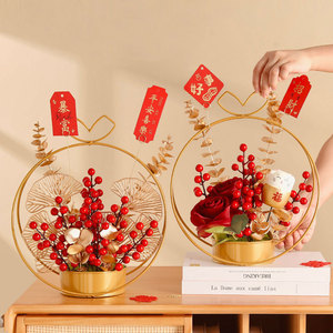 Modern Iron Flower Basket Red Berry Artificial Flowers Spring Festival Desktop Decor <b>Gift</b> - Product Image 1