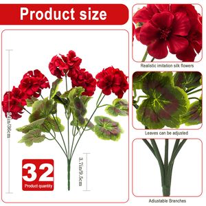 Fleurs artificielles en soie de géranium résistantes pour l'intérieur et l'extérieur, plantes décoratives de simulation pour la maison, le jardin et le bureau - Product Image 2