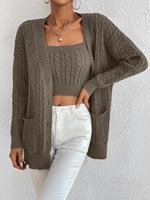 Ensemble de chandails en tricot torsadé pour femmes, haut à bretelles courtes avec cardigan à manches longues (personnalisable)