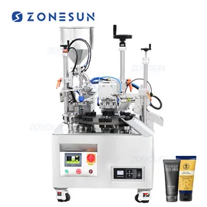 ZONESUN pompa keramik ZS-AFS05, mesin perawatan kulit kosmetik plastik ultrasonik otomatis berputar, tabung lembut untuk mengisi segel