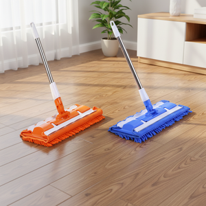ไม้ถูพื้นอัจฉริยะ Foor Cleaners แบบหมุนได้ 360 องศา หัวเช็ดทำจากผ้าเชนิลล์ ใช้งานง่าย สะดวกสบาย สำหรับทำความสะอาดบ้านและภายนอกอาคาร พร้อมด้ามเหล็กและหัวโพลีเอสเตอร์ - Product Image 1