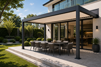 Pergola moderne en aluminium RKOVE RK-C3, toit à lames rectangulaires, auvent d'extérieur pour patio, revêtement noir en poudre, résistant aux intempéries