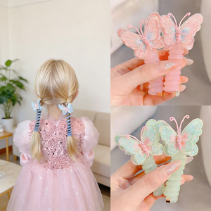 Élastique à <span class=keywords><strong>cheveux</strong></span> en résine plastique avec broderie papillon bouclé pour queues de cheval et tresses - Haute élasticité et durable 7CM - Product Image 1