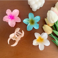Jepit Rambut Plastik Wanita Gaya Eropa Amerika Motif Bunga Plumeria Ungu Emas 8cm Desain Floral Segar & Manis