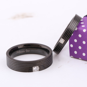 Stainless Steel Black <b>Ring</b> With Diamond Bezel Setting Geometric Design For <b>Couple</b> Gift - Product Image 3
