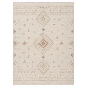 Tapis tribal aztèque diamanté tissé à la main Mesa |   Tons ivoire et terre avec franges |   Laine et coton |   Tailles personnalisées disponibles - Product Image 1