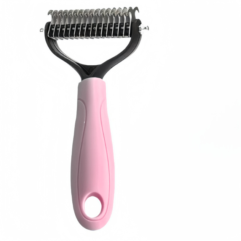 หวีสางขนสัตว์เลี้ยงสองด้านสีชมพู