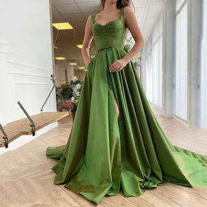 Nuovo arrivo abito da sposa Bustier satinato verde abito da sposa elegante con spalline taglie forti festa Modulare abiti da sera da ballo di nozze - Product Image 1