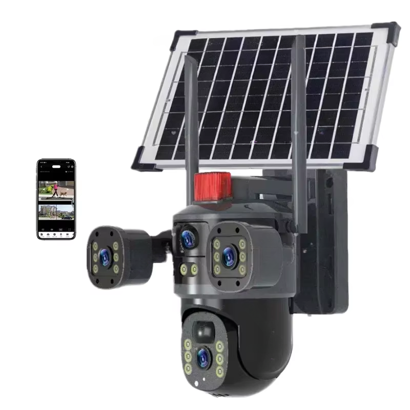 V380 Solar Powered 4G WiFi Dome Camera 360 Degree Outdoor 4K Security Camera with Two-Way Audio 4MP+4MP Resolution 4G SIM Card