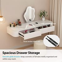 Coiffeuse flottante murale entièrement assemblée, coins arrondis, 23,6''-63'', gain de place, moderne, suspendue