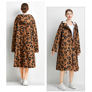 Custom Adult Girl Fashion Full Print Leopard Print Thick Polyester Pongee Reusable Breathable <strong>Raincoat</strong> with Zipper and Pockets - Product Image 4