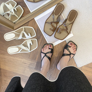 2023 Wholesale New Trendy Fashion Women Summer Shoes Ladies Outdoor Flat Sandals Square Head Female Casual <b>Slide</b> Waterproof - Product Image 1