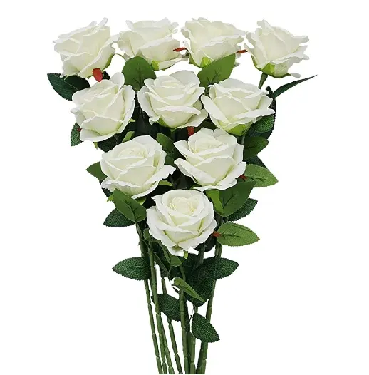10 pezzi di fiori di seta bianca, rosa artificiale a gambo lungo, mazzi da sposa, decorazione per l'home Office della festa nuziale