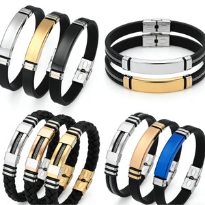Bracelet en caoutchouc personnalisable avec gravure, bracelet en cuir tressé personnalisé, bracelet en corde métallique pour hommes - Product Image 3