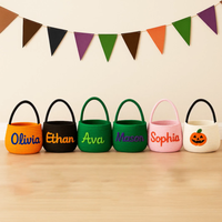 Vente directe usine Panier cadeau d'Halloween avec nom adhésif et corde en coton, style pastoral, pour la collecte de bonbons ou les farces de la Fête des Fantômes
