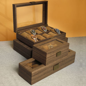 Walnut Wood <b>Watch</b> Box With Lid Large Capacity Dustproof Storage <b>Case</b> For Men Women Rectangle Shape Solid Color Design - Product Image 1