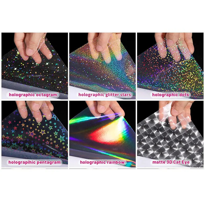 Papel adesivo holográfico Sand Stars Tamanho A4 Glitter transparente brilhante sobreposição filme de laminação folhas de vinil autoadesivas