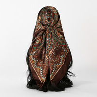Syal Persegi Kecil 90cm Bergaya Prancis Vintage Poliester Wanita Trendi Serbaguna Bermotif Warna-warni Artistik Mengalir