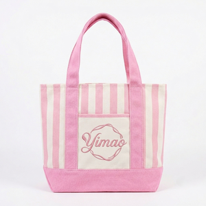 Bolsa de Compras de Lona a Rayas Estilo Trader Joe's, Personalizada con Bordado, Resistente, de Algodón, Ecológica, con Cinta - Product Image 1