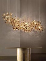 Lustre en acier inoxydable à anneaux en forme de feuille, style nordique moderne, hôtel, bureau, lampe suspendue LED couleur or