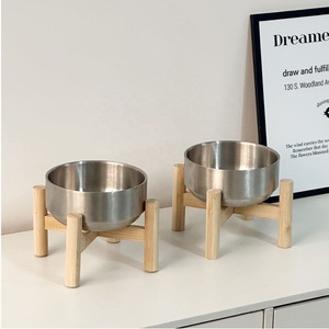 Gamelle pour <span class=keywords><strong>chat</strong></span> en acier inoxydable 304 de qualité supérieure avec support surélevé en bois massif, anti-déversement, inclinée, antidérapante, pour chien, écologique - Product Image 3