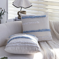 Coussin géométrique bleu à motif tufté, style Ins, pour canapé, salon, chambre à coucher, lit, avec pompon et sans rembourrage