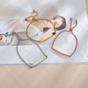 Dainty Children's Jewelry Bracelet Custom Stainless Steel <b>Engraved</b> Blank bar Charm Bracelet - Product Image 3