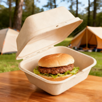 Boîte d'emballage en pulpe de canne à sucre jetable en gros, boîte à verrouillage pour plats à emporter, boîte à hamburger, boîte dégradable de 6 pouces