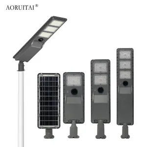 AORUITAI Ip65 Control de tiempo a prueba de agua 60W 120W 180W Aluminio Exterior Todo en uno Luz de calle LED solar