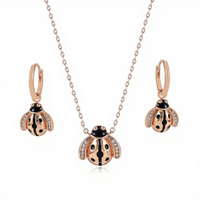 Ensemble collier et boucles d'oreilles en argent sterling 925 ChuYao, motif coccinelle, zircon, plaqué or rose, bijoux pour femmes, cadeau