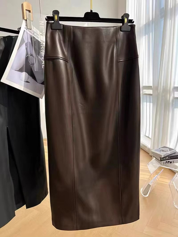 New Arrival Wholesale Autumn Winter Elegant Skirt 100% Leather High Waist Hip Skirt for Women
