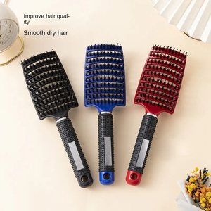 Cepillo de pelo profesional personalizado con logotipo, cerdas de jabalí, mango de goma, compacto, cuadrado, con función de masaje para desenredar el cabello - Product Image 4