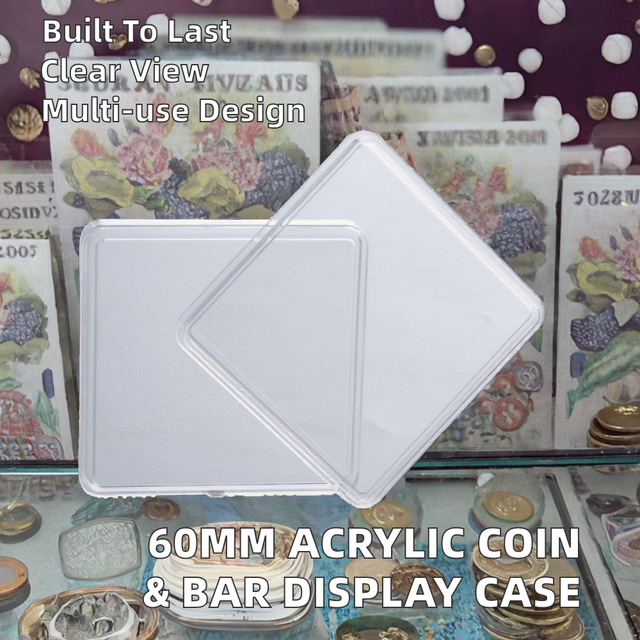65mm Square Transparent Acrylic Craft Case Coin Box Bullion Case Silver Bar Capsule Gold Bar Holder UV Printing 0.5mm Thick