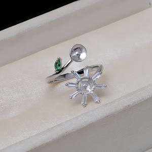 Bague tournesol en argent S925 faite à la main, avec plateau vide pour perles colorées de 6-7 mm, accessoires de bijouterie DIY semi-finis avec perles de 3 mm - Product Image 3