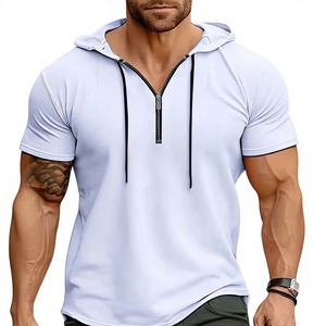 Camiseta de Manga Corta con Capucha para Hombre, Color Sólido, Tejido de Punto, Corte Regular, Ecológica, Transpirable, Poliéster/Algodón 200g, Secado Rápido, Deportiva - Product Image 1