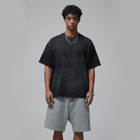 T-shirts 100% coton délavés à l'acide 250GSM bleus avec logo personnalisé, respirants, amples, streetwear, hip hop, pour hommes
