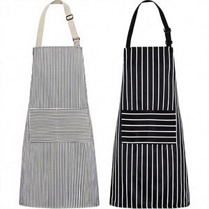 Lot de 2 tabliers de cuisine rayés avec poches, en tissu imperméable, réglables, pour chef professionnel - Product Image 3